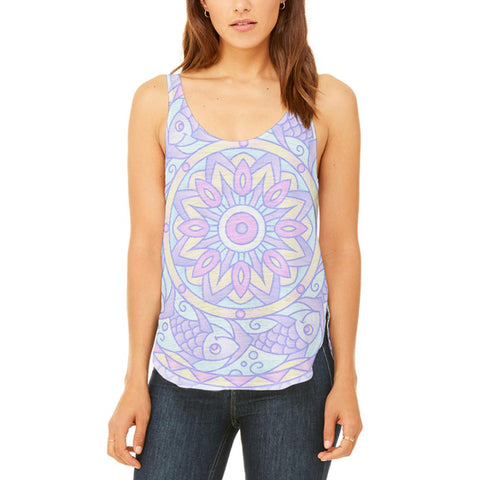 Trippy Fish Mandala Vintage Juniors Flowy Side Slit Tank Top