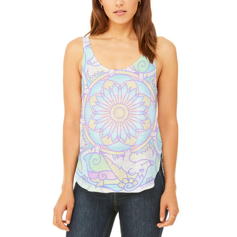 Trippy Hedgehog Mandala Vintage Juniors Flowy Side Slit Tank Top