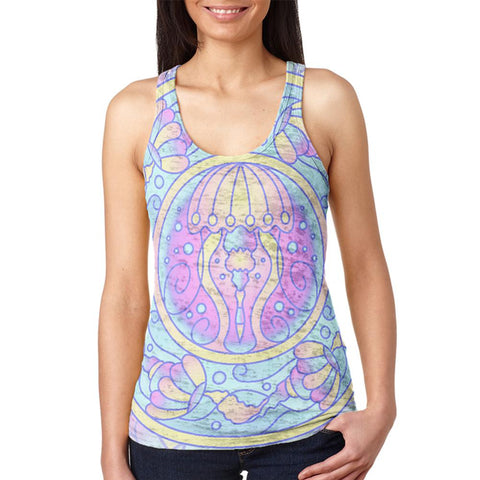 Trippy Jellyfish Mandala Vintage Juniors Burnout Racerback Tank Top