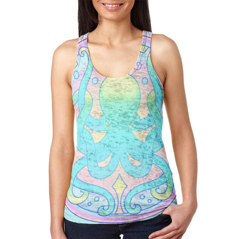 Trippy Octopus Mandala Vintage Juniors Burnout Racerback Tank Top