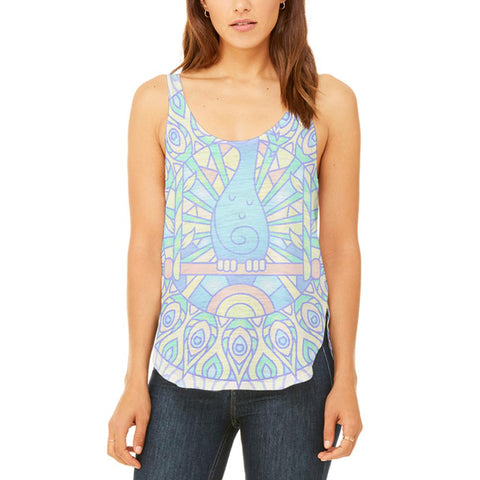 Trippy Peacock Mandala Vintage Juniors Flowy Side Slit Tank Top