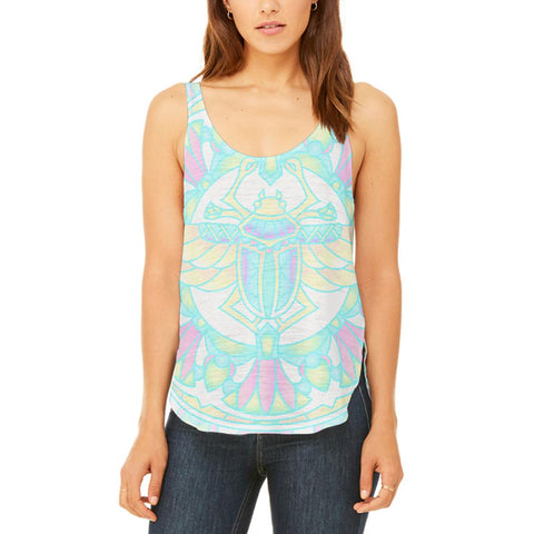 Trippy Scarab Mandala Vintage Juniors Flowy Side Slit Tank Top