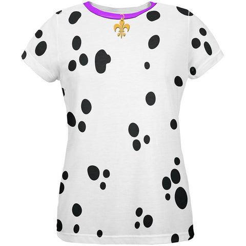 Mardi Gras Dog Dalmatian Costume Purple Collar Fleur De Lis All Over Womens T Shirt