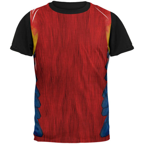 Halloween Scarlet Macaw Parrot Feathers Costume All Over Mens Black Back T Shirt