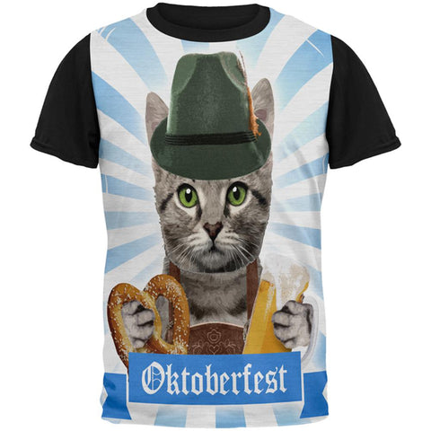 Oktoberfest Funny Cat All Over Mens Black Back T Shirt