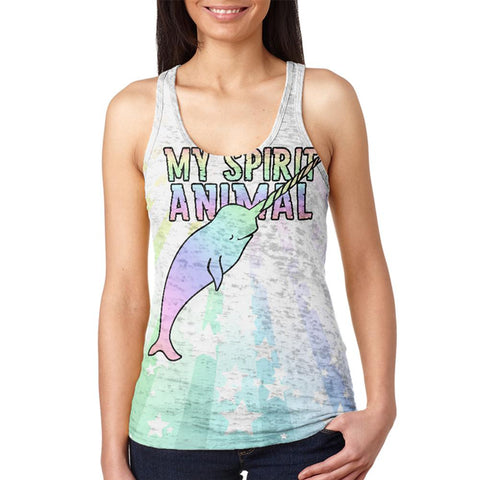 My Spirit Animal Narwhal Unicorn Of The Sea Pastel Juniors Burnout Racerback Tank Top