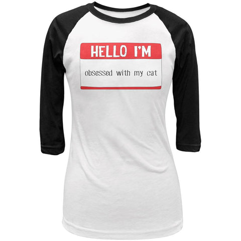 Halloween Hello I'm Obsessed With My Cat Juniors 3/4 Sleeve Raglan T Shirt