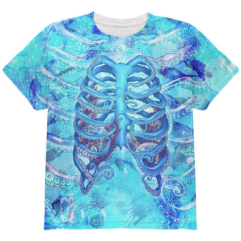 Halloween Octopus Kraken Skeleton Ribs Costume All Over Youth T Shirt