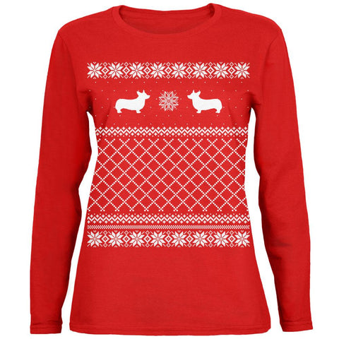 Corgi Ugly Christmas Sweater Womens Long Sleeve T Shirt