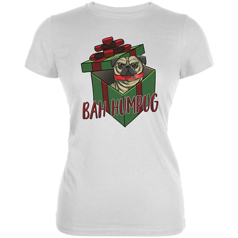 Christmas Bah Humpug Grumpy Scrooge Pug Gift Juniors Soft T Shirt