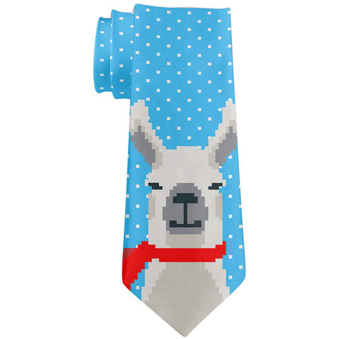 Winter Pixelated Llama All Over Neck Tie