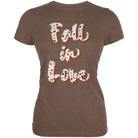 Autumn Fall in Love Leaves Pattern Juniors Soft T Shirt  front view