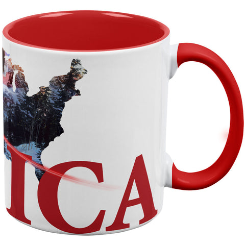 MERICA Laser Eagles Red Handle Coffee Mug  front view