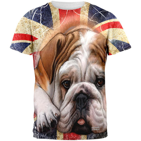 English Bulldog Union Jack Flag Live Forever All Over Mens T Shirt