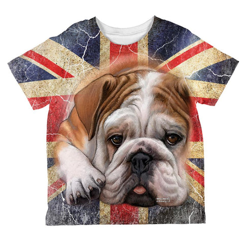 English Bulldog Union Jack Flag Live Forever All Over Toddler T Shirt