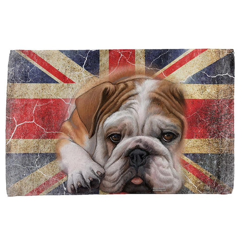 English Bulldog Union Jack Flag Live Forever All Over Hand Towel