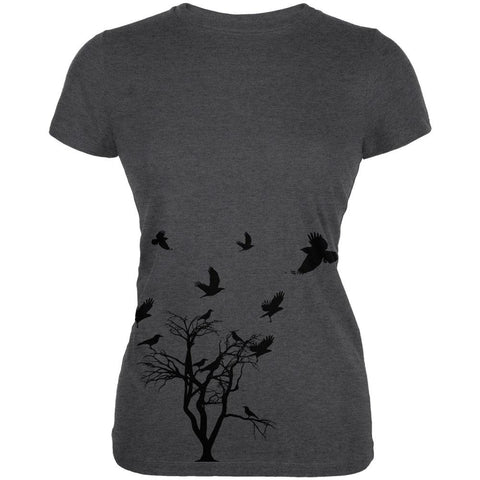 Crow Raven Flying Winter Tree Juniors Soft T Shirt