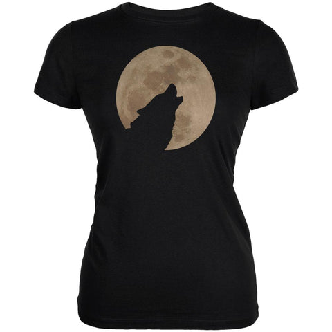 Wolf Howling Moon Silhouette Juniors Soft T Shirt