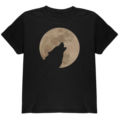 Wolf Howling Moon Silhouette Youth T Shirt