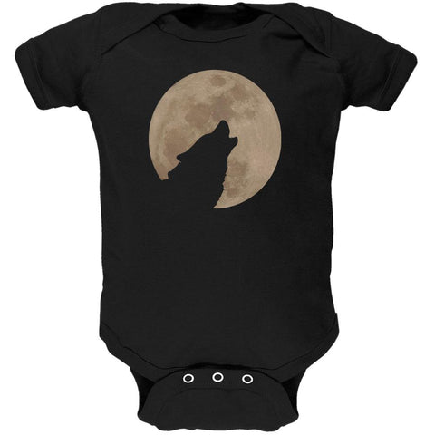 Wolf Howling Moon Silhouette Soft Baby One Piece
