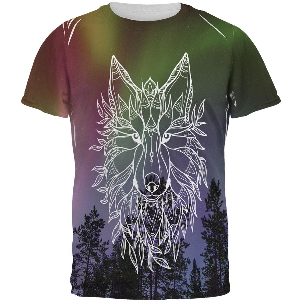 Wolf Northern Lights Night Line Art All Over Mens T Shirt – AnimalWorld.com