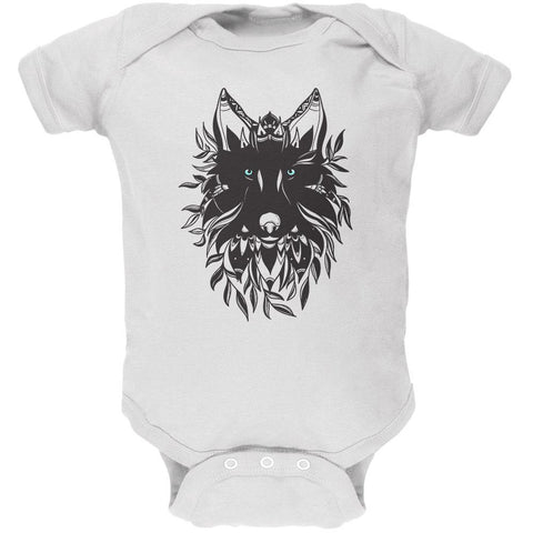 Black Wolf Line Art Soft Baby One Piece