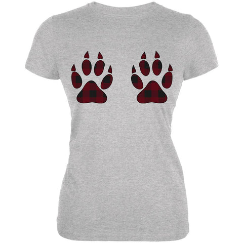 Plaid Bear Paw Boobs Juniors Soft T Shirt