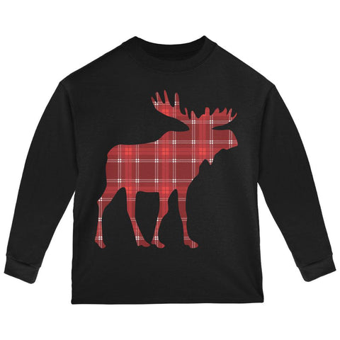 Autumn Plaid Moose Toddler Long Sleeve T Shirt