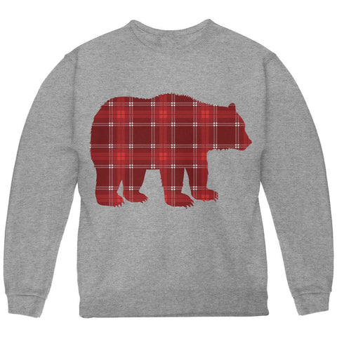 Autumn Plaid Bear Youth Sweatshirt