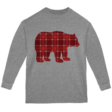 Autumn Plaid Bear Youth Long Sleeve T Shirt