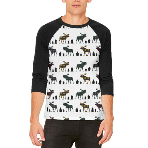 Autumn Plaid Moose on the Loose Pattern Mens Raglan T Shirt