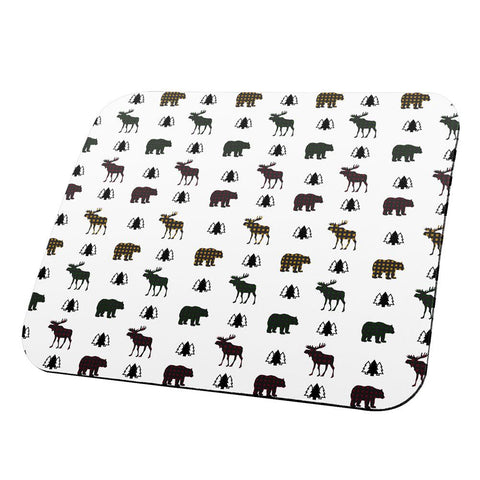 Autumn Plaid Bear and Moose Pattern All Over Mouse Pad