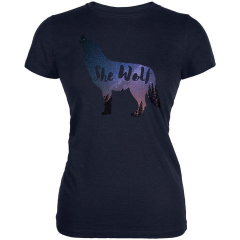 She Wolf Night Sky Landscape Juniors Soft T Shirt