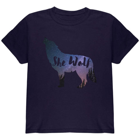 She Wolf Night Sky Landscape Youth T Shirt