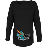 Mother of a Dragon Cute Blue Fire Maternity Soft Long Sleeve T Shirt front view