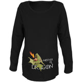 Mother of a Dragon Cute Green Fire Maternity Soft Long Sleeve T Shirt front view