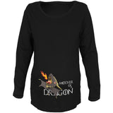 Mother of a Dragon Cute Black Fire Maternity Soft Long Sleeve T Shirt front view