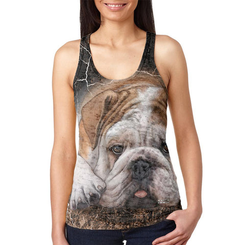 English Bulldog Live Forever Juniors Burnout Racerback Tank Top