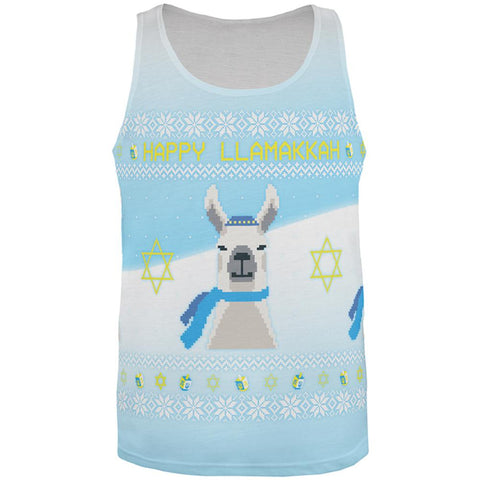 Ugly Christmas Sweater Llama Llamakkah Hanukkah All Over Mens Tank Top