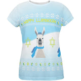 Ugly Christmas Sweater Llama Llamakkah Hanukkah All Over Womens T Shirt