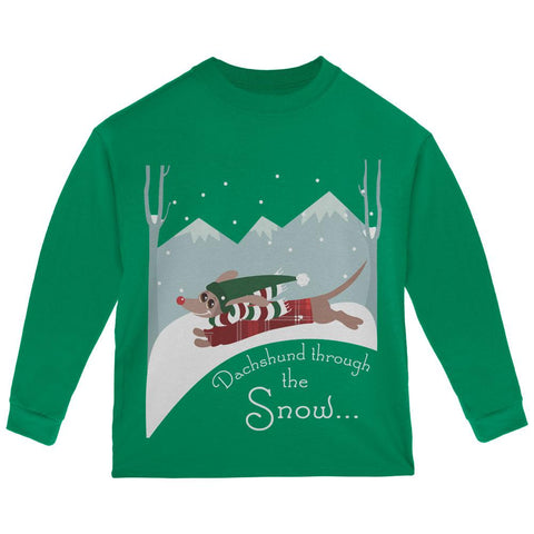 Christmas Dachshund Dashing Through the Snow Toddler Long Sleeve T Shirt