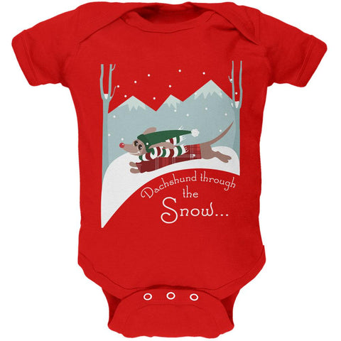 Christmas Dachshund Dashing Through the Snow Soft Baby One Piece