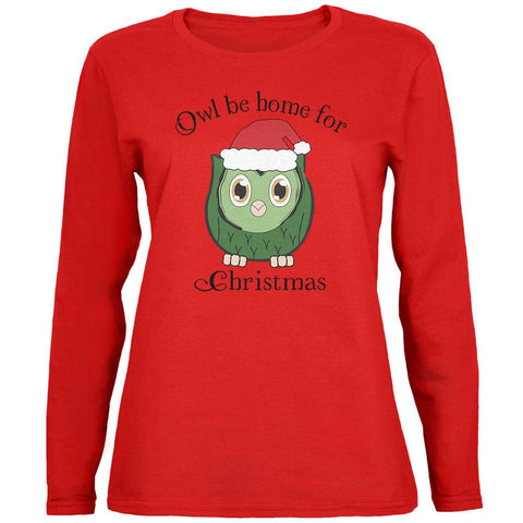 Owl I'll Be Home For Christmas Cute Funny Pun Womens Long Sleeve T Shirt