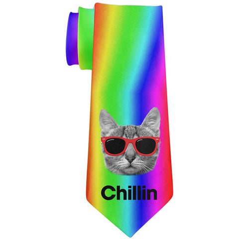 LGBT Chillin Cat Rainbow All Over Neck Tie