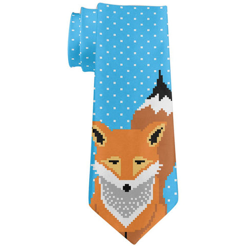 Winter Pixelated Fox All Over Neck Tie