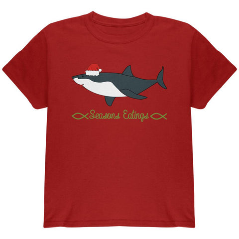 Christmas Shark Seasons Greetings Funny Pun Youth T Shirt