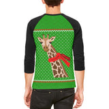 Ugly Christmas Sweater Big Giraffe Scarf Mens Raglan T Shirt