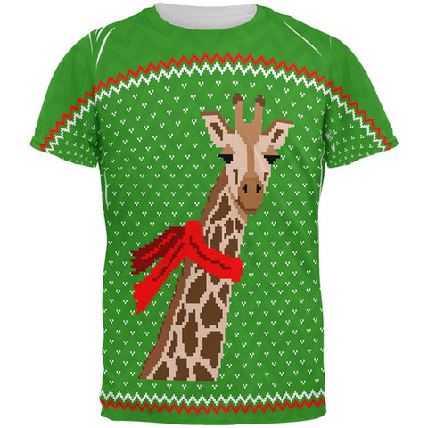 Ugly Christmas Sweater Big Giraffe Scarf All Over Mens T Shirt