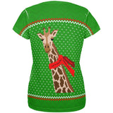 Ugly Christmas Sweater Big Giraffe Scarf All Over Womens T Shirt