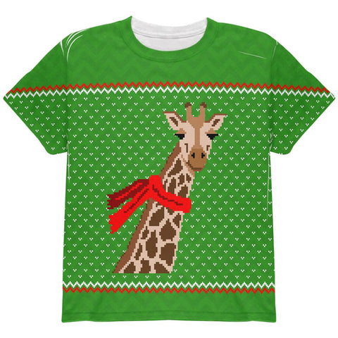 Ugly Christmas Sweater Big Giraffe Scarf All Over Youth T Shirt